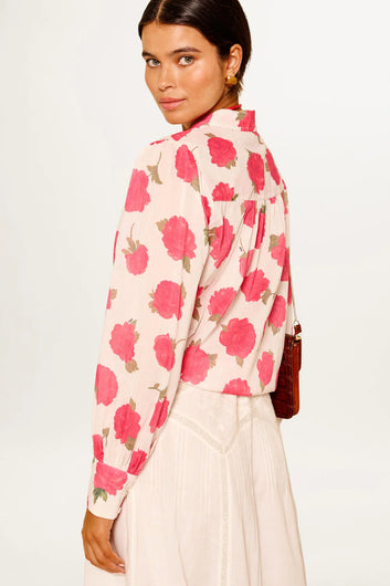 RIXO Blake Shirt in Vintage Rose Ivory