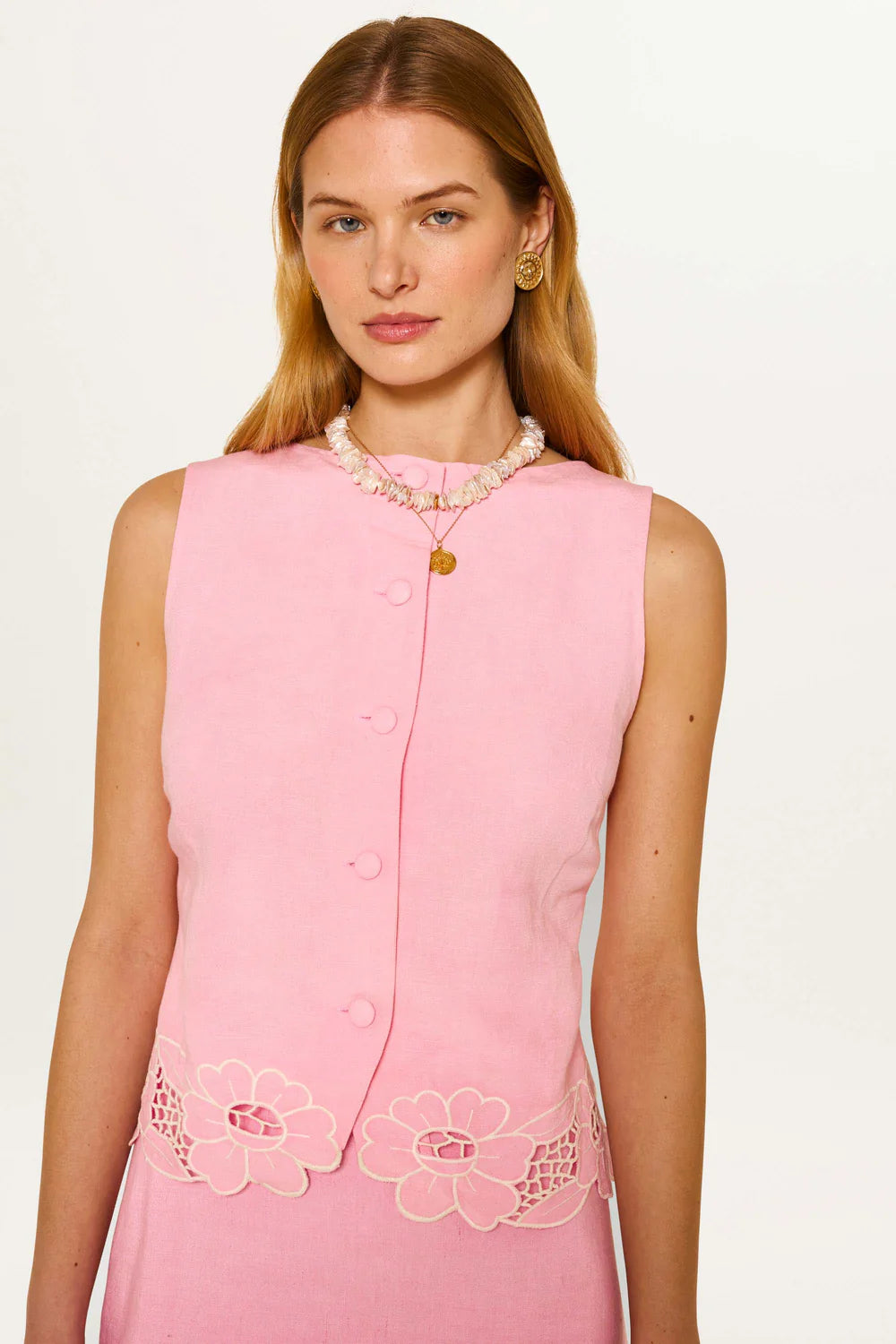 RIXO Lucca Top Floral Cutwork in Blush
