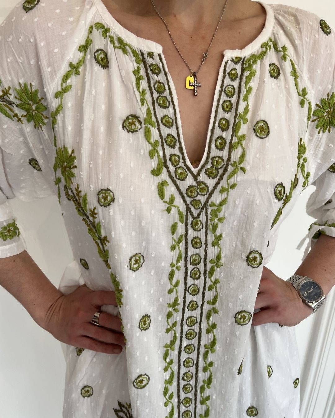 Handprint Dream Apparel Grace Dress in White Green