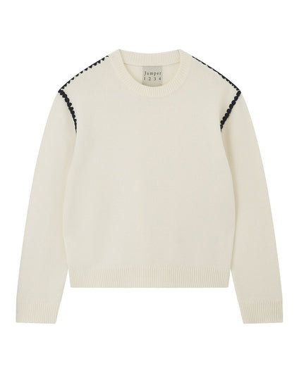Jumper 1234 Contrast Crochet Crew - Congee, Dark Ink