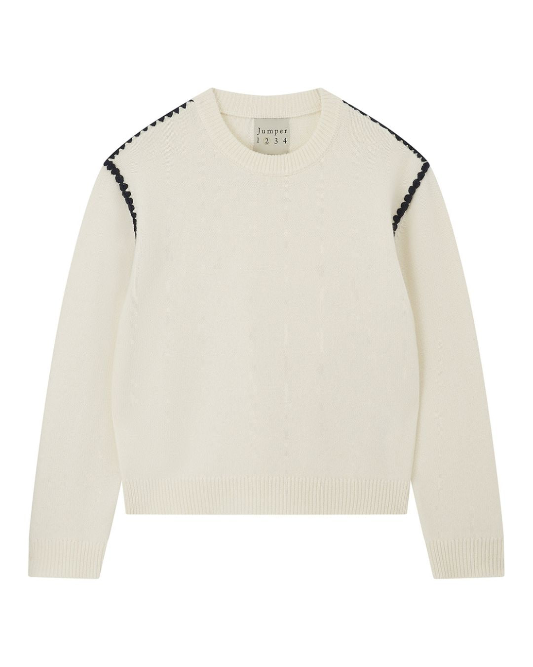 Jumper 1234 Contrast Crochet Crew - Congee, Dark Ink