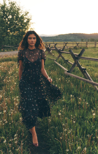 Cinq à Sept Tumbling Carnation Kaida Dress in Black