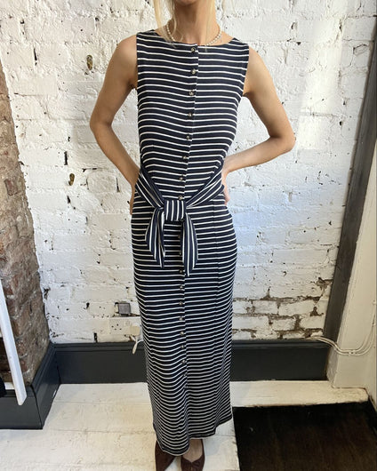 Rag & Bone Knit Button-Tie Stripe Midi Dress in Salmon