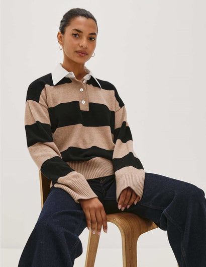 RAILS Paxton Rugby Knit in Oatmeal, Black