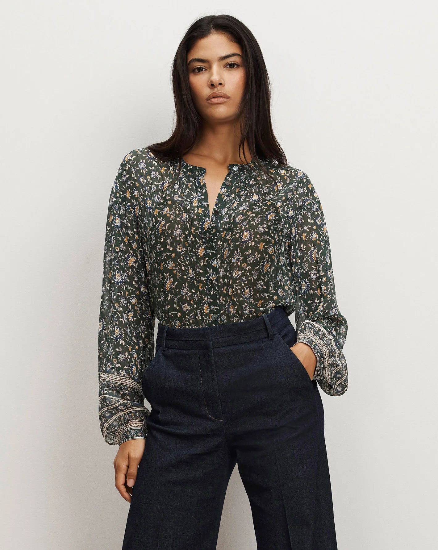 Veronica Beard Lollie Blouse in Dk Hunter Green