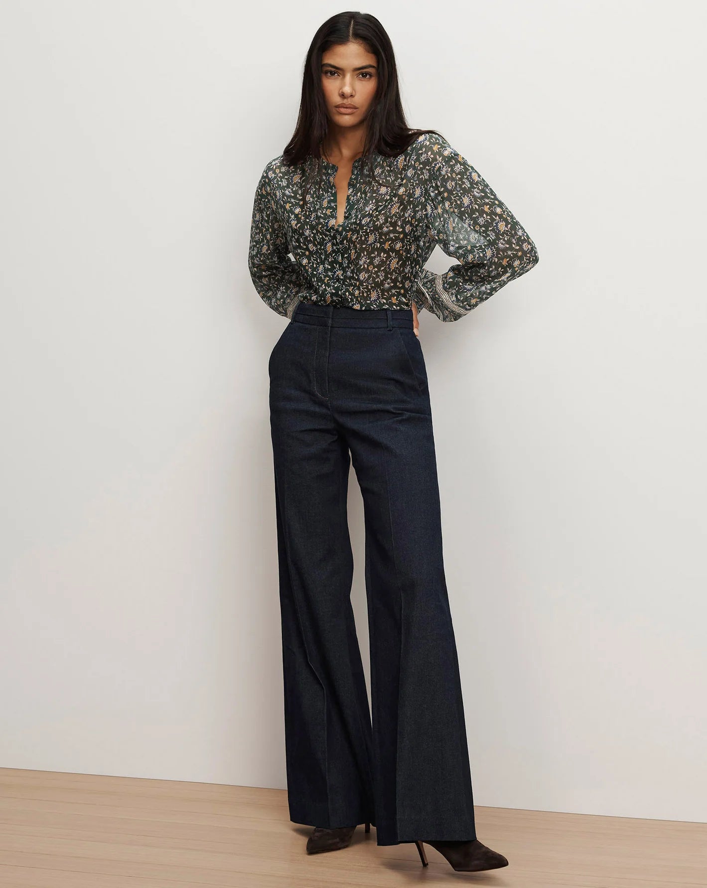 Veronica Beard Lollie Blouse in Dk Hunter Green