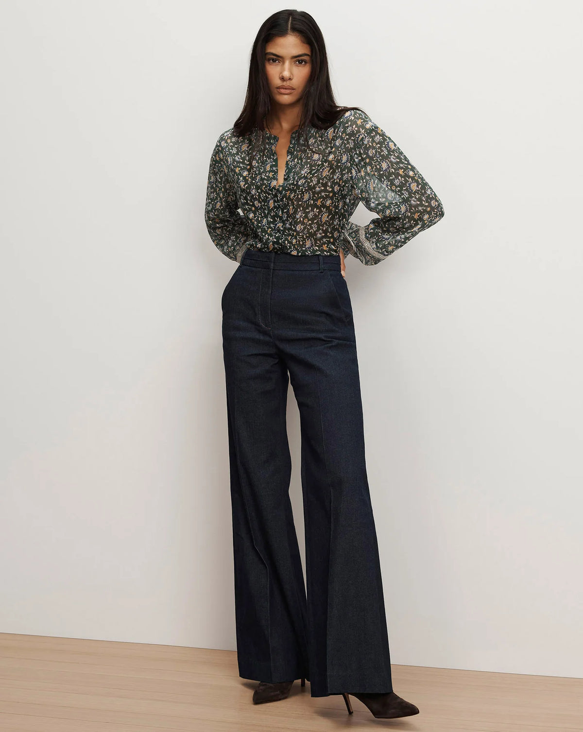 Veronica Beard Lollie Blouse in Dk Hunter Green