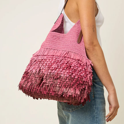 Anya Hindmarch Bow Hobo Bag Shag in Bubblegum Raffia