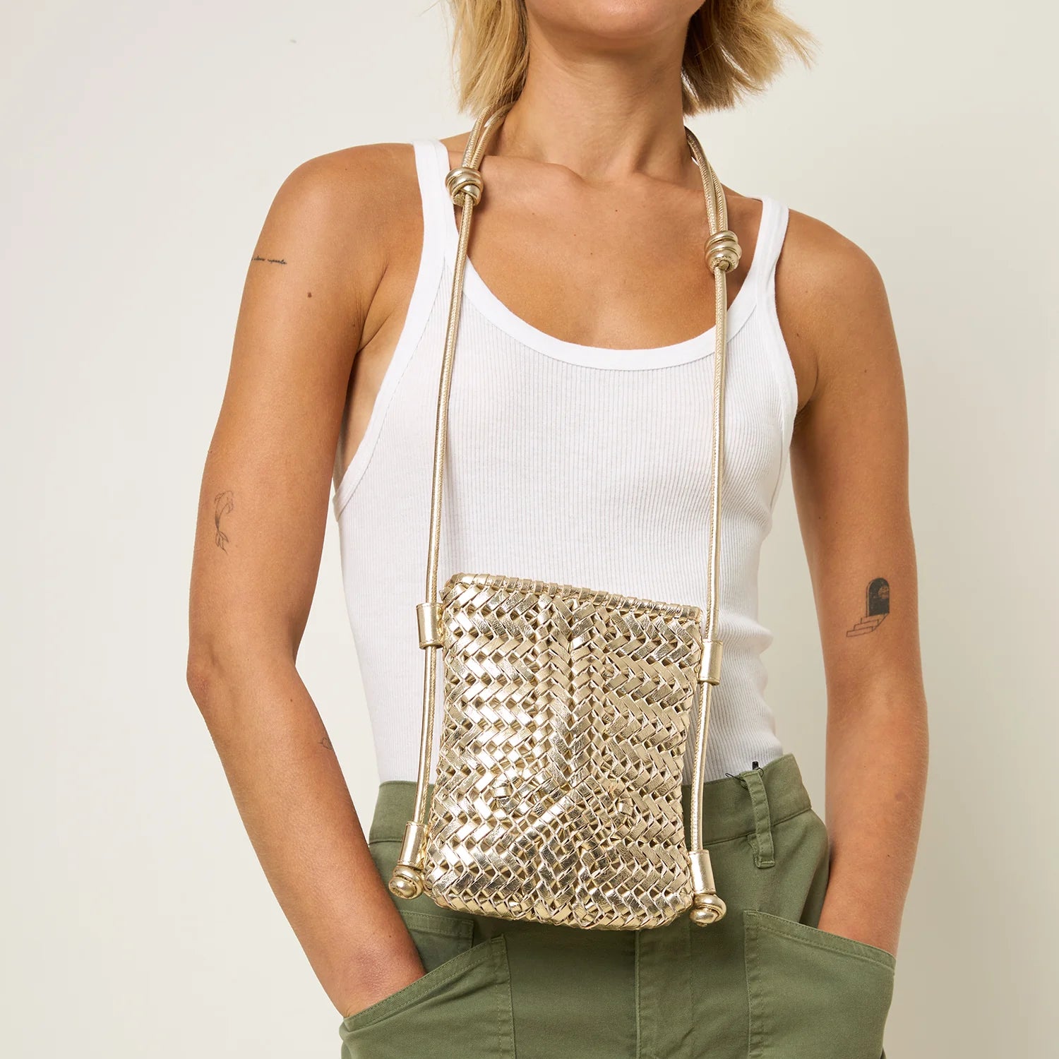 AH Neeson Crossbody Pouch in Platino Mirror Leather