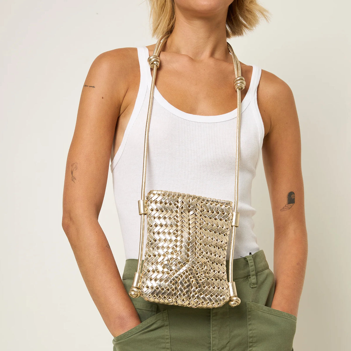 AH Neeson Crossbody Pouch in Platino Mirror Leather