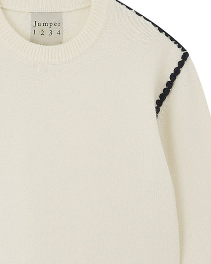 Jumper 1234 Contrast Crochet Crew - Congee, Dark Ink