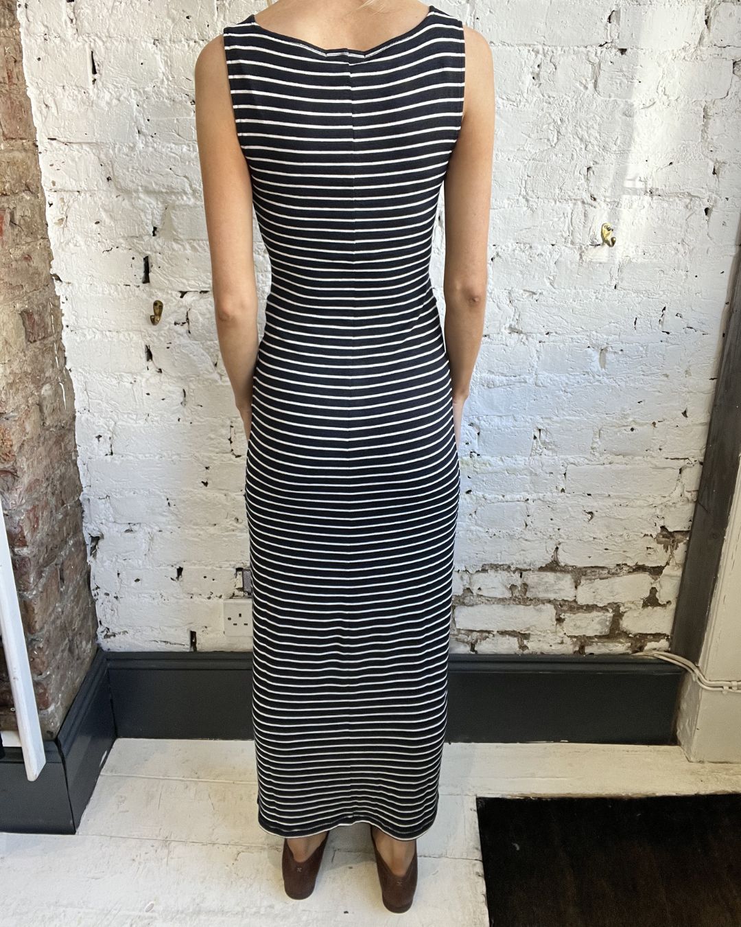 Rag & Bone Knit Button-Tie Stripe Midi Dress in Salmon