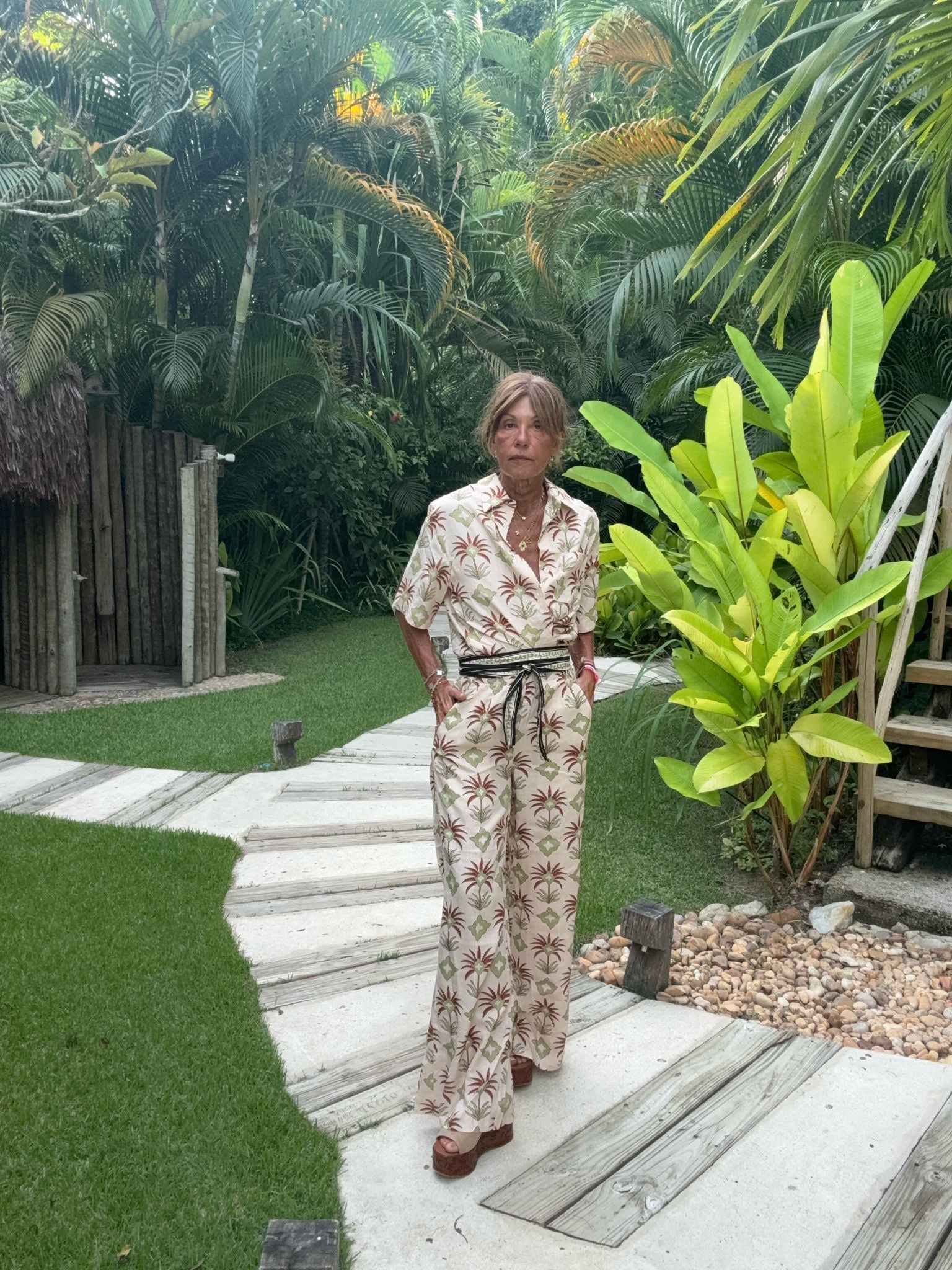 Primrose Park Kylie Trousers in Maxi Palm Cream