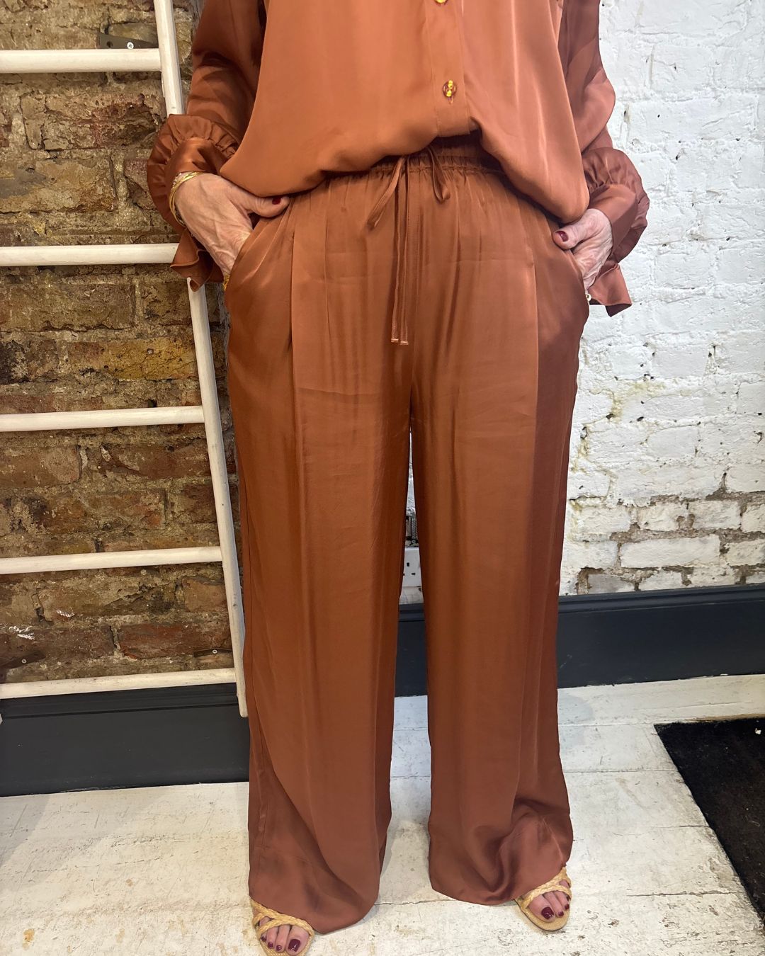 Essentiel Antwerp Julissa Wide Leg Track Pants in Etruscan Red