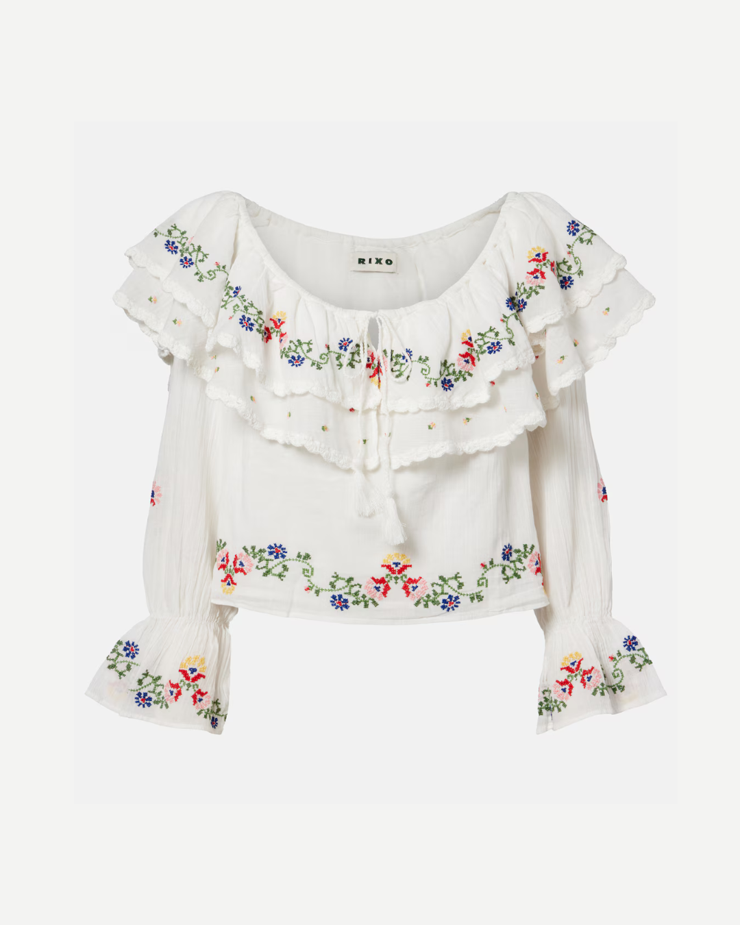 RIXO Maurine Top in Lilia Embroidery Ivory