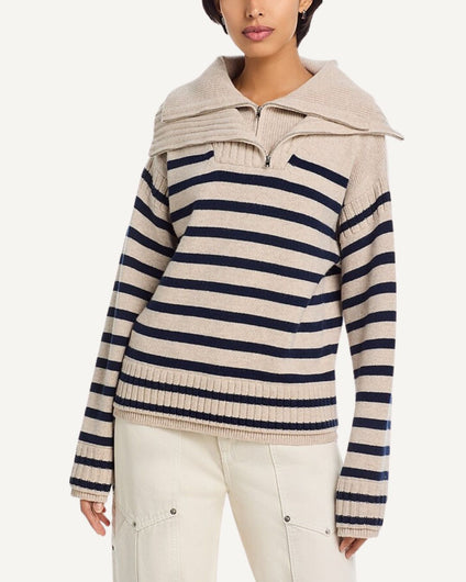 Rag & Bone Ilaria Stripe Half Zip in Oat