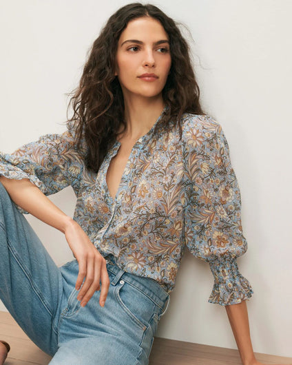 Veronica Beard Ashlynn Blouse in Blue Jay Multi