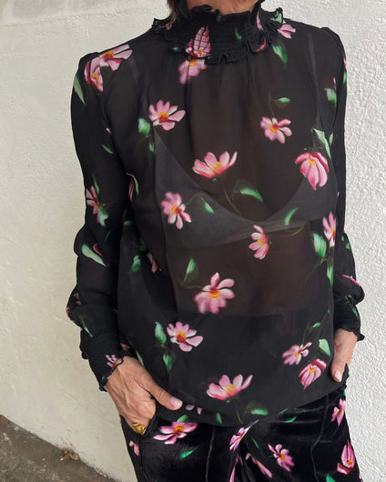 Primrose Park Tracy Top in Blurred Floral | Sheer Floral Blouse