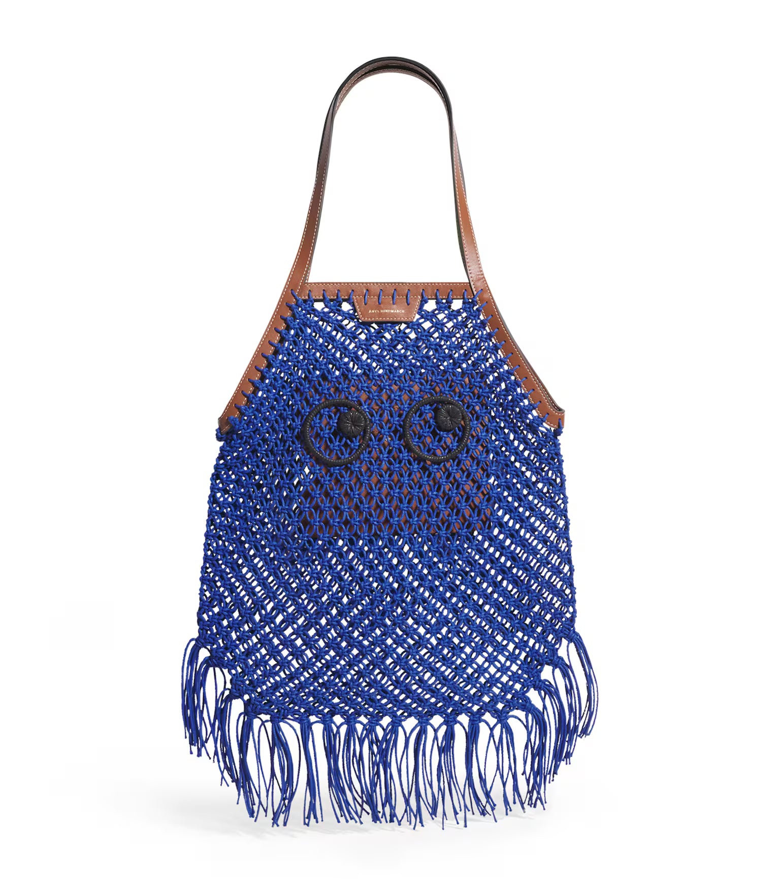 Anya Hindmarch Macrame Fringe Tote Eyes in Electric Blue