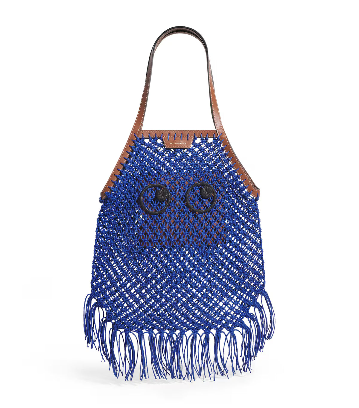 Anya Hindmarch Macrame Fringe Tote Eyes in Electric Blue