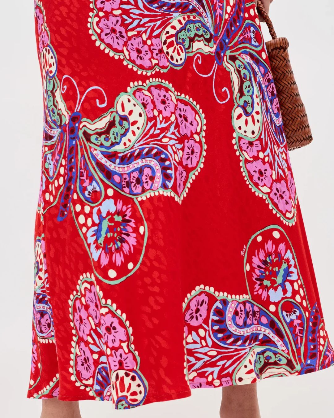 RIXO Kelly Skirt in Bloom Jacquard Red