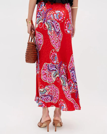 RIXO Kelly Skirt in Bloom Jacquard Red