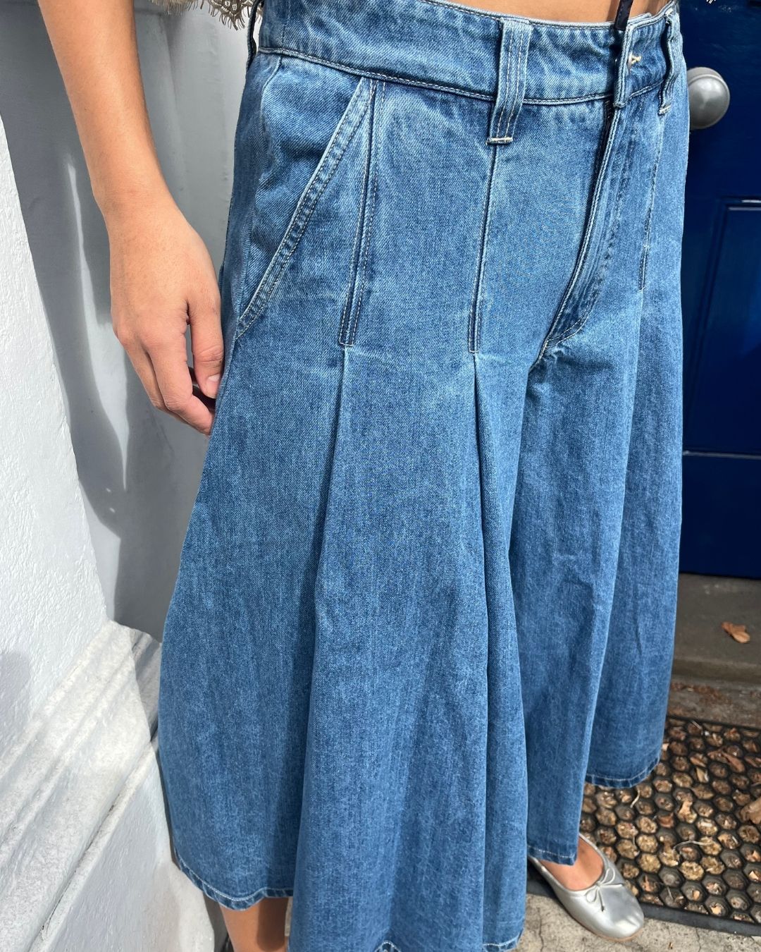 Sea New York Zayna Denim Pleated Culotte Jeans - Blue