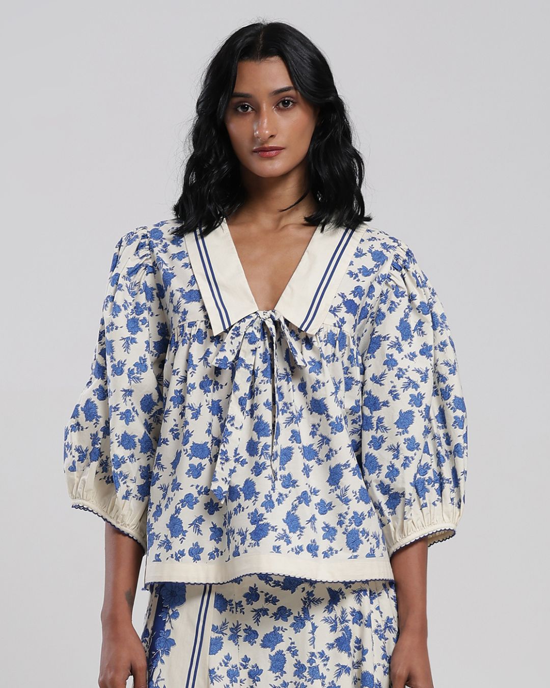 Viam Sahara Printed Blouse in Blue