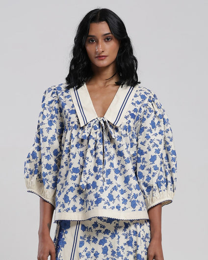 Viam Sahara Printed Blouse in Blue