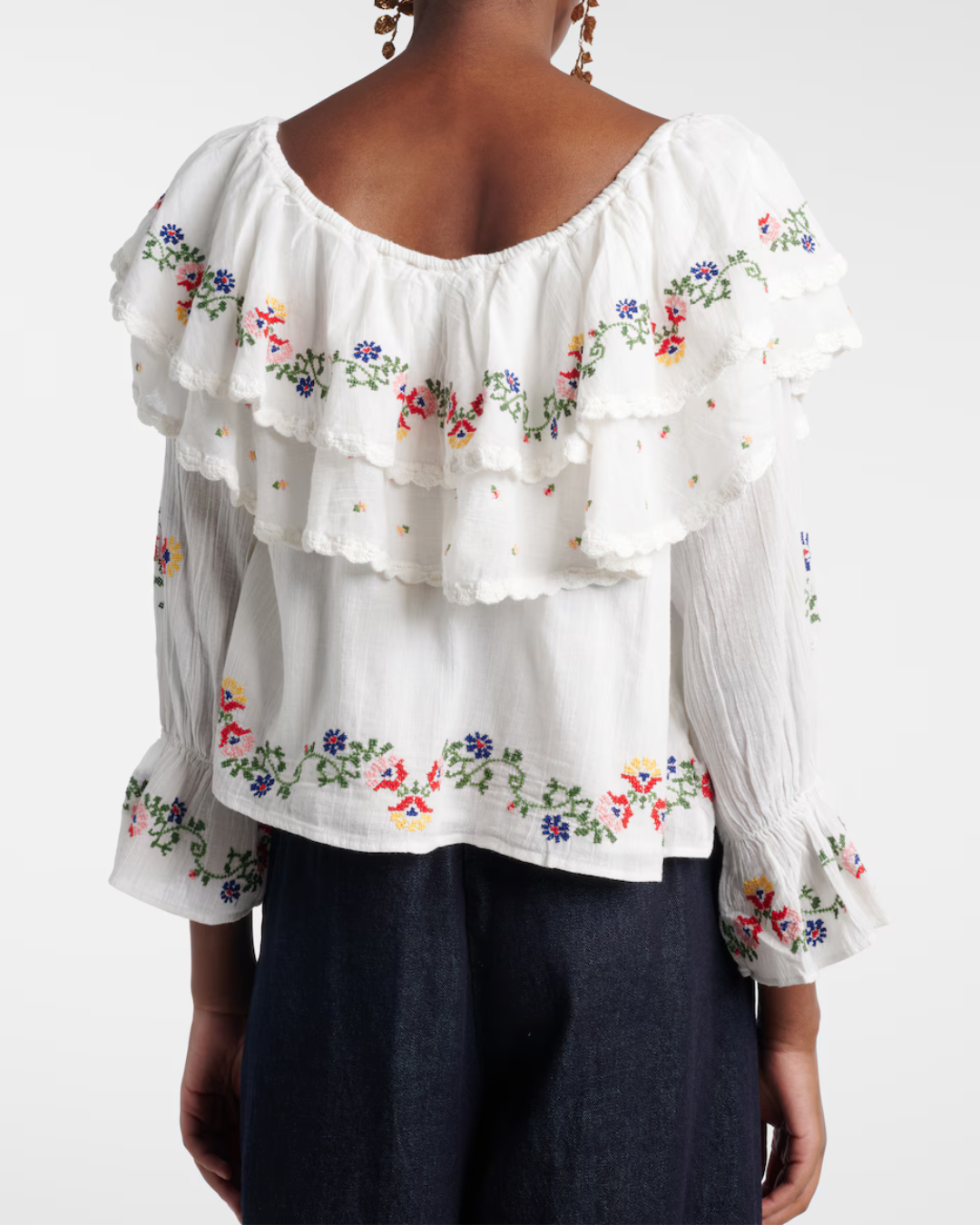 RIXO Maurine Top in Lilia Embroidery Ivory