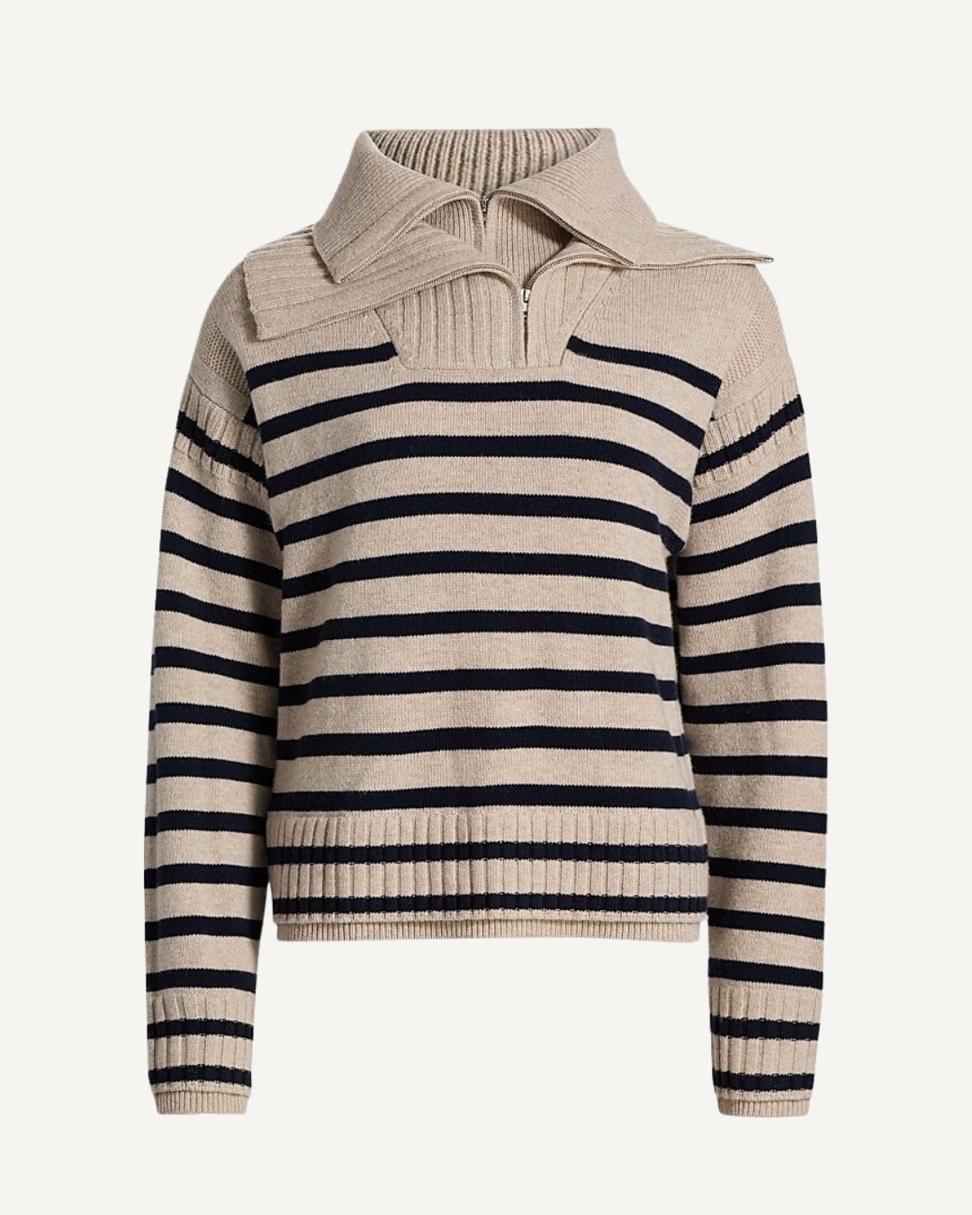 Rag & Bone Ilaria Stripe Half Zip in Oat