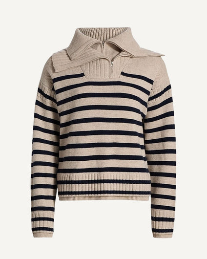Rag & Bone Ilaria Stripe Half Zip in Oat