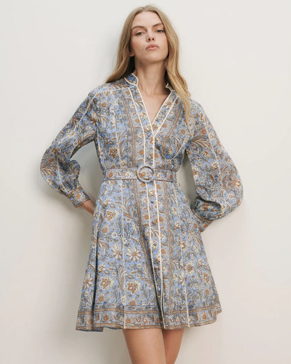 Veronica Beard V Neck Kumar Dress in Blue Jay Multi