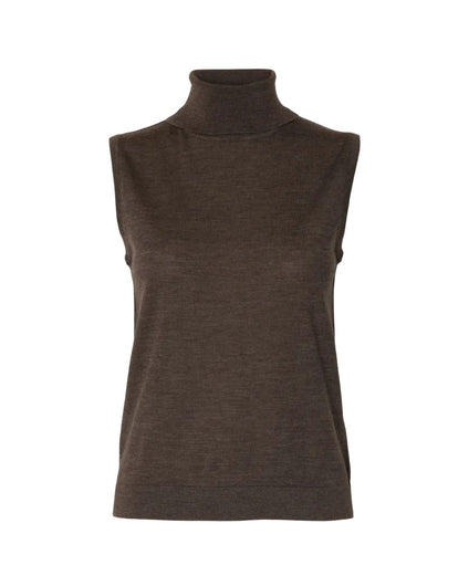 SELECTED Thea SL Knit Roll Neck in Choc Chip