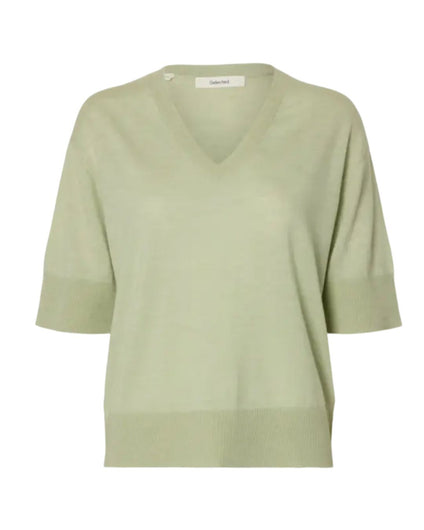 SELECTED Thea SS Knit V in Lint