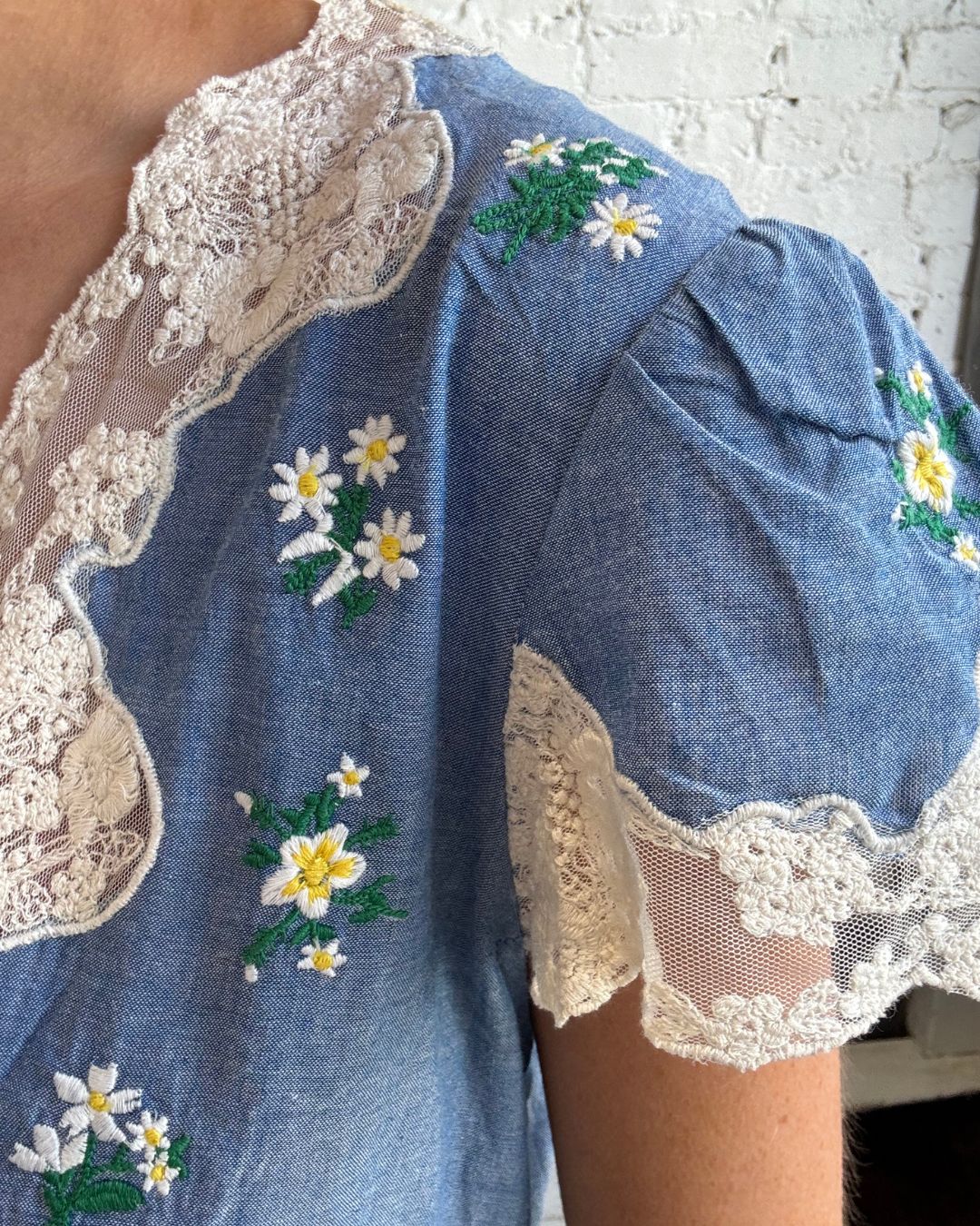 RIXO Amari Dress in Bud Embroidery Blue