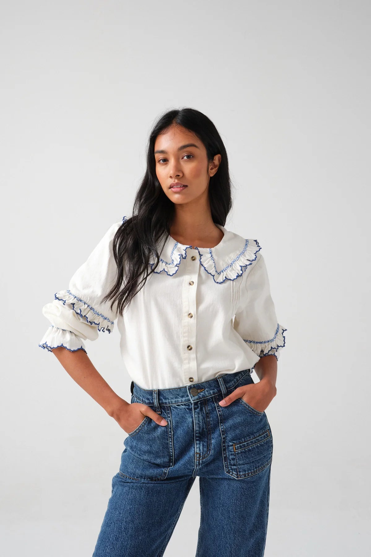 S&M Phoebe Blouse in Ecru