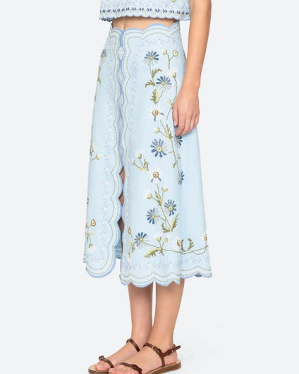 Sea New York Audra Emb Skirt in Blue