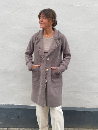 Rino & Pelle Catena Fringe Cardi in Taupe