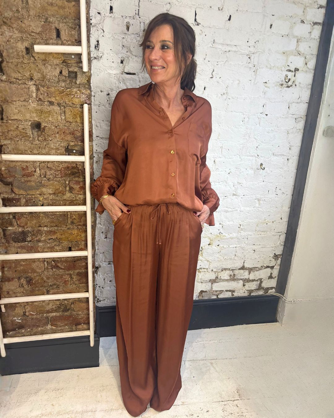 Essentiel Antwerp Julissa Wide Leg Track Pants in Etruscan Red