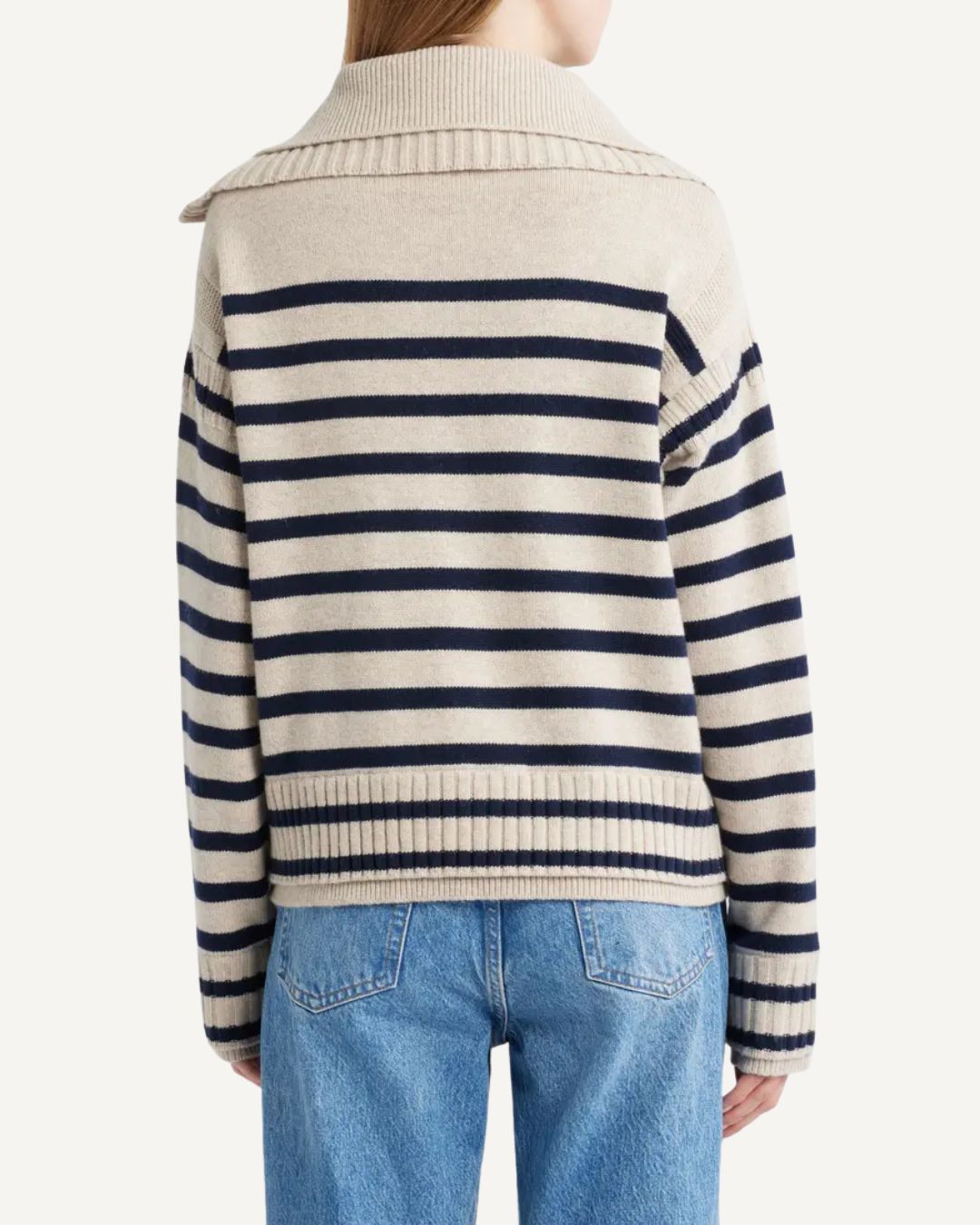 Rag & Bone Ilaria Stripe Half Zip in Oat