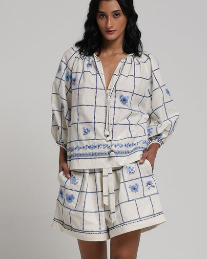 Viam Zoey Blouse in Blue