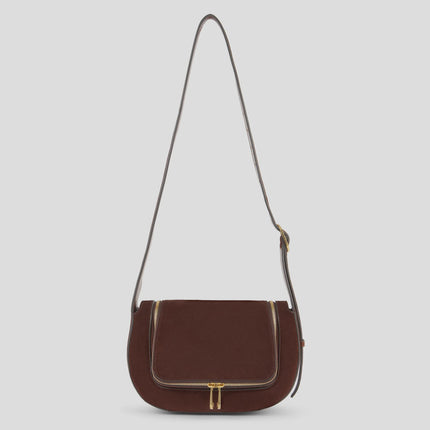 AH Small Vere Crossbody in Dark Cedar Suede, Vintage Calf