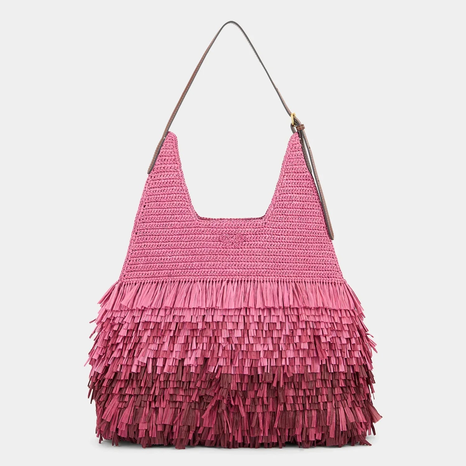 Anya Hindmarch Bow Hobo Bag Shag in Bubblegum Raffia