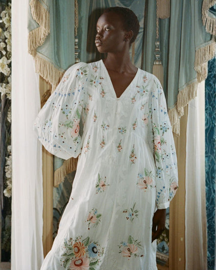 Sea New York Serafina Emb Midi Dress in Cream