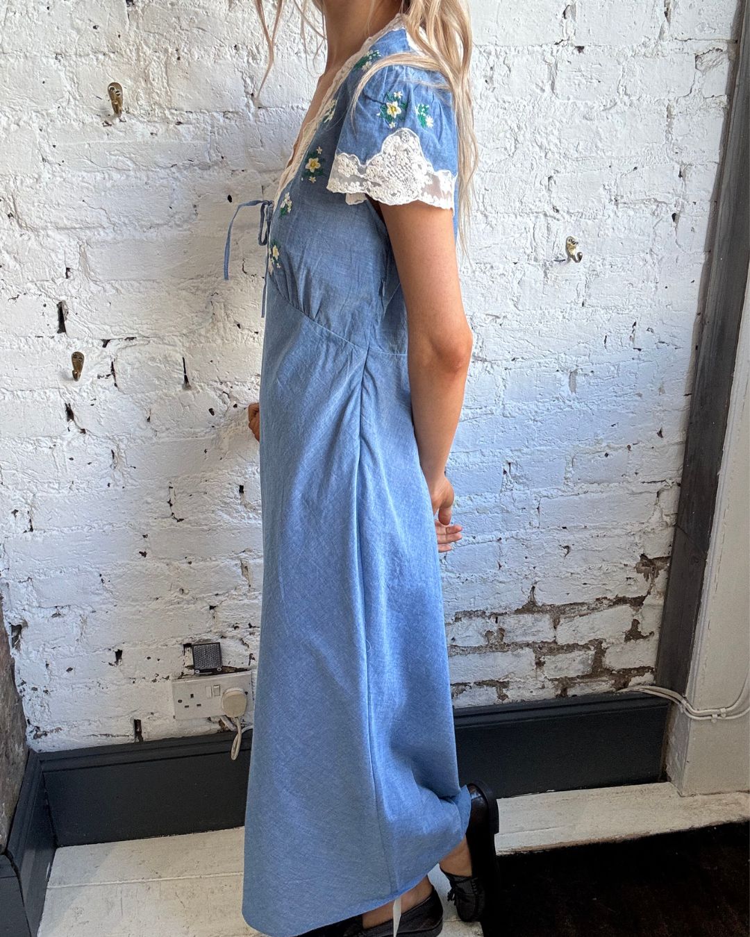 RIXO Amari Dress in Bud Embroidery Blue