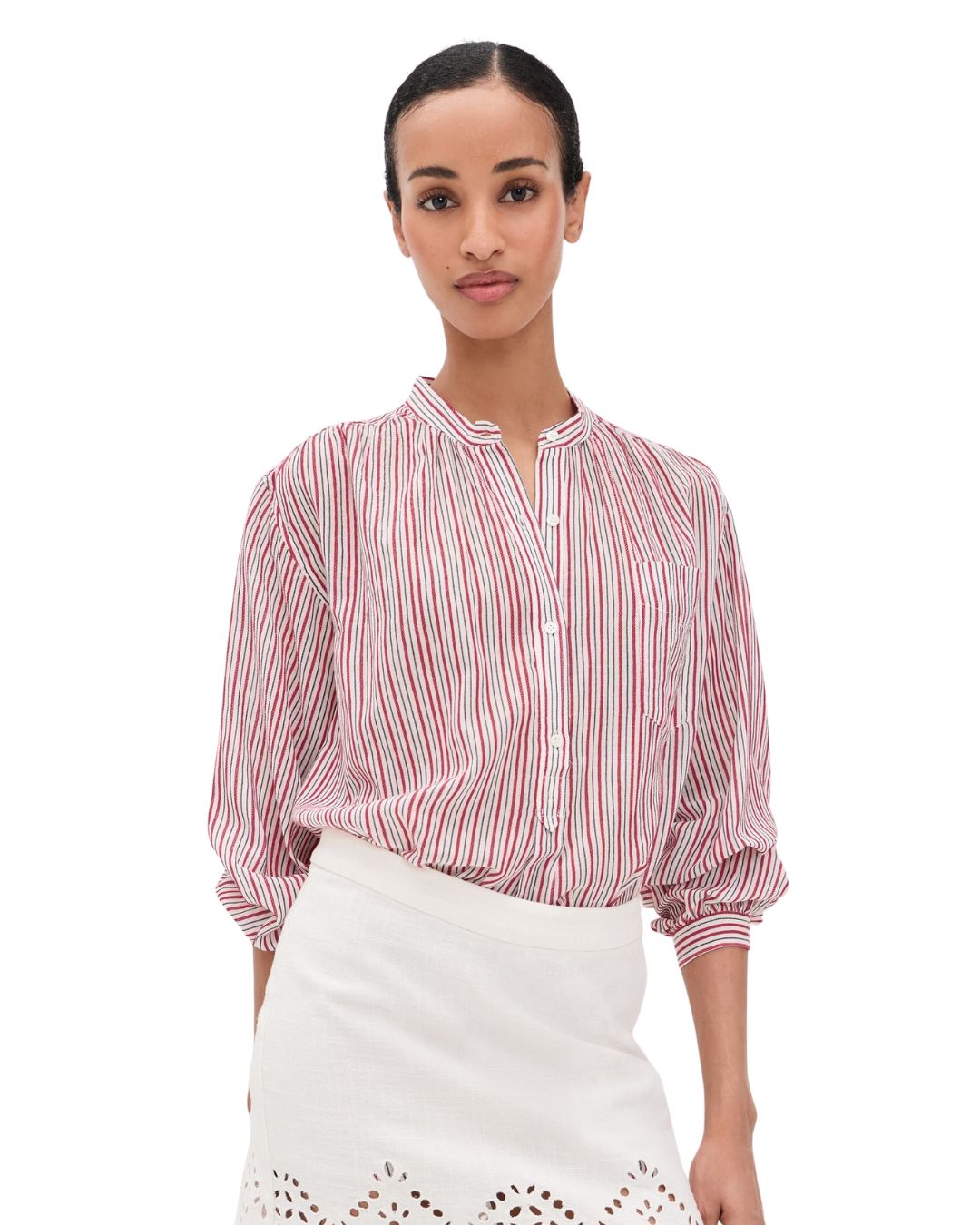 Marant Etoile Sapha Stripe Blouse in Ecru, Red