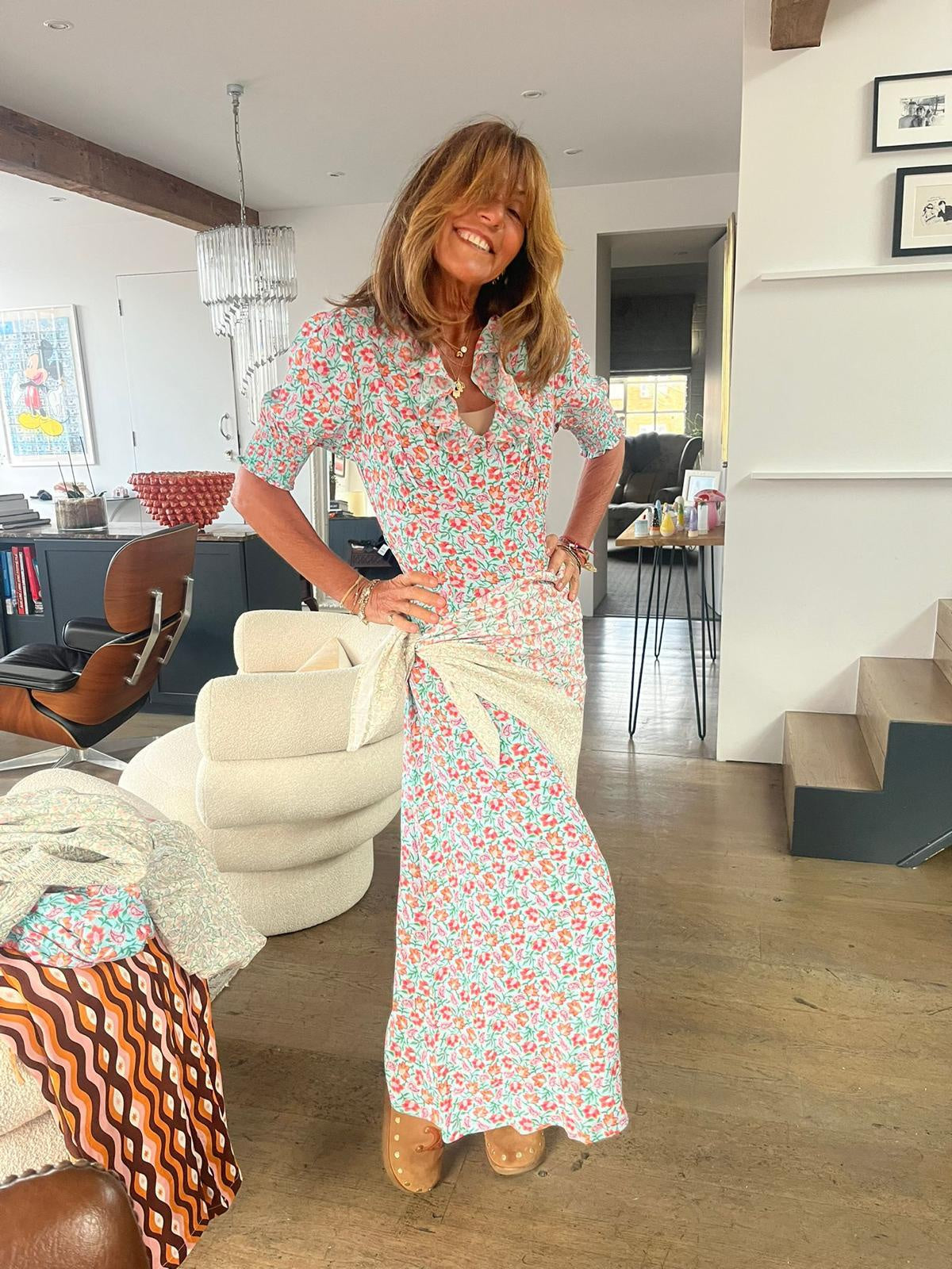 Primrose Park Dolly Dress in Block Print Pale Blue