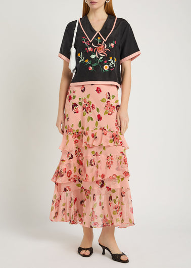 RIXO Preslee Skirt in Kimmie Floral Pink