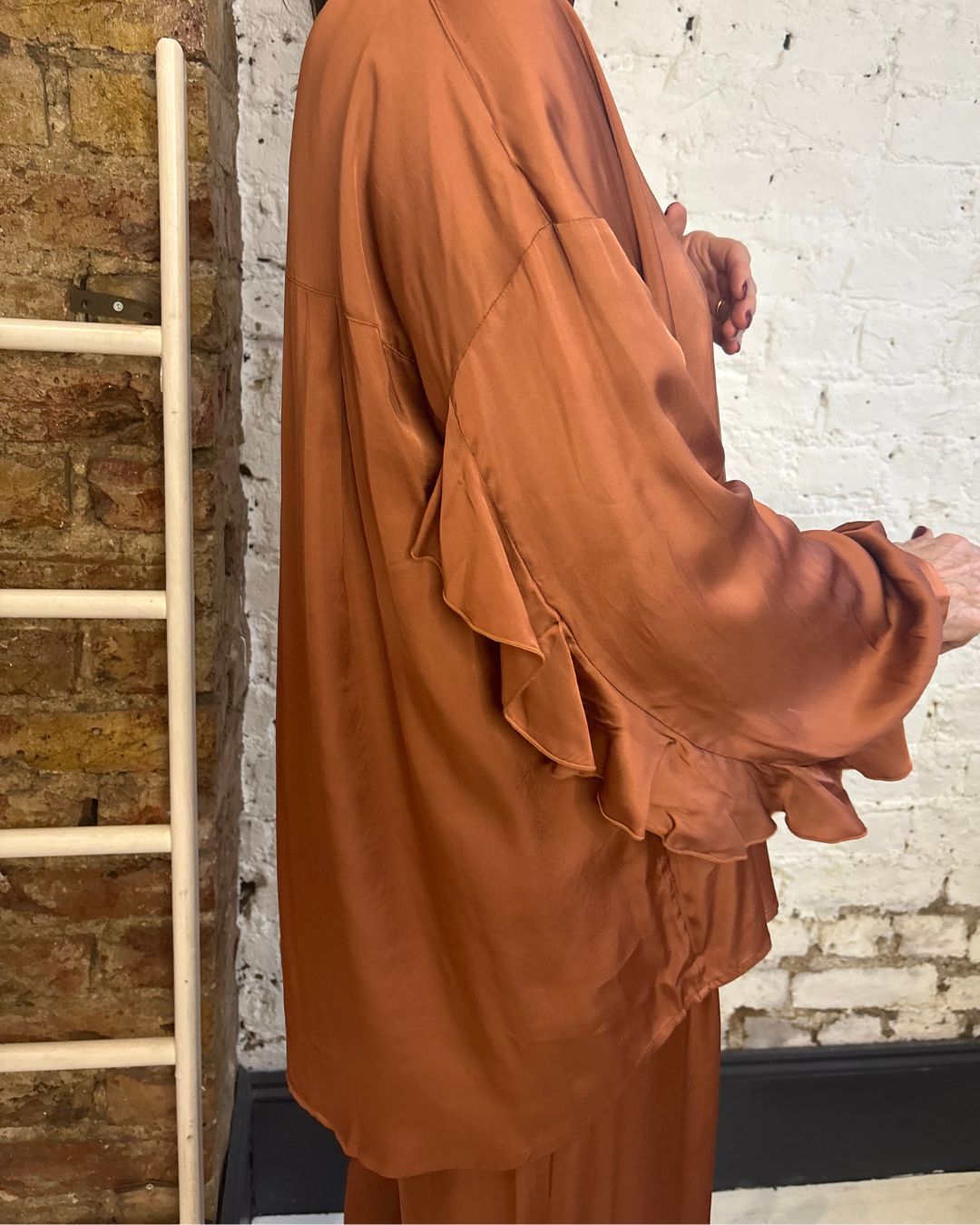 Essentiel Antwerp Judith Oversized Ruffle Shirt in Etruscan Red